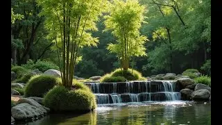 Tranquil Bamboo Falls with Piano Melody | Serene Water Soundscape for Deep Relaxation