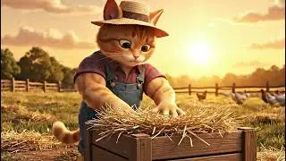 Farm Cat Barn Manager Stacking Hay Bales, Inspecting the Chicken Coop & Notebook Checks  4K