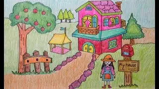 How to draw and color house for kids