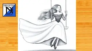 How to draw a Girl on swing -Tutorial drawing || Pencil sketch for beginner || Cute girl drawing
