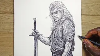[LIVE] THE WITCHER Sketch - Ballpoint Pen | DeMoose Art