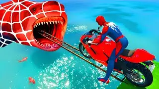 سپايدرمان مع الأبطال الخارقين على الدراجة النارية - Spider-Man Motorcycle superheroes GTA V Funny