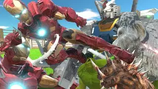 Mammoth Giant Elephant vs Iron Man, Hulk & Giant RobotEpic Wild Super Hero Battle ARBS