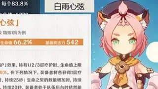 希格雯专武&ldquo;白雨心弦&rdquo;的适配角色，迪奥娜稳定触发2层buff(战技+治疗)，90%生命之加成让护盾量大幅度提升，可惜迪奥娜的护盾持续12s无法无缝衔接，夜兰佩戴效果一般，只能触发1层buff，7...
