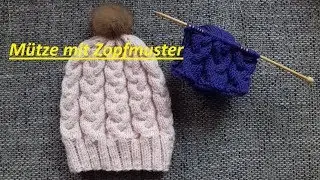 156*Mütze mit Zopfmuster* Zopfmuster aus 9 Maschen stricken* Handarbeit
