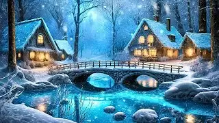 Winter Wonderland: Cozy Cabins and Frozen Lake in a Serene Forest | Relaxing Ambient Music
