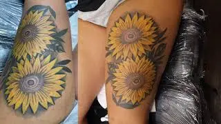 Thigh tattoo - hip tattoo - Sunflower tattoo -
