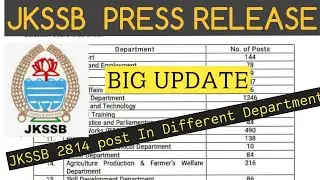 JKSSB BIG NEWS   JKSSBPress Release for   2814 Post || JKSSB  NOTIFICATIONS OUT 2020