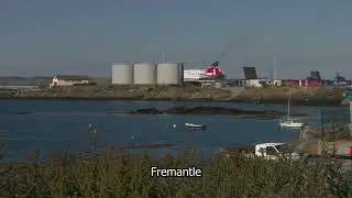 Anglesey |  Holyhead | Caergybi | Ferry arrival | Docks | Fremantle stock footage | E19R62 010