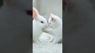 beautiful cat 😻 love rabbit 🐰#animals #cat #rabbit