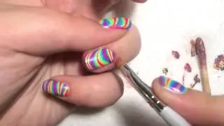 Striped Rainbow Water Marble Nail Art Tutorial