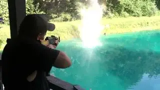 Amazing shooting with Ak-47 at log in water
