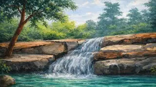 Beautiful Waterfall Landscape Painting | Step by Step | Acrylic Painting -part 1