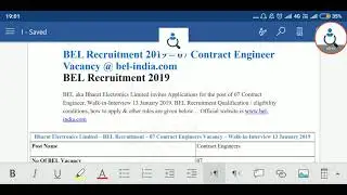 BEL Recruitment 2019