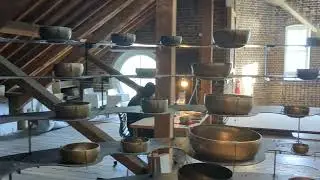 Singing bowls inside Trinity Buoy Lighthouse, Trinity Buoy Wharf, London.