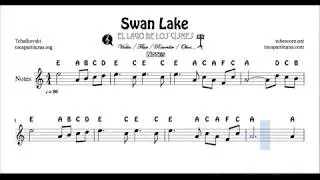 Swan Lakes Easy Notes Sheet Music for Violin Flute Recorder Oboe    Treble Clef C