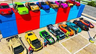 TEAM SPIDERMAN JET SKI WATER RACING JUMP CHALLENGE,SUPERHEROES Motorbikes RACE on BEACH RAMP - GTA 5