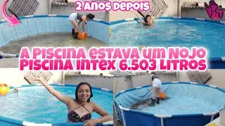 LIMPEZA E ARRUMAÇÃO DA PISCINA | 2 ANOS DEPOIS ELA FUROU! PISCINA INTEX ESTRUTURAL 6.503 LITROS