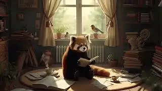 Red Panda studies with a jumpy bird.