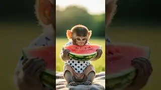 Cute Baby Monkey Eating Watermelon 🍉 | Adorable Snack Time Fun #babyanimals #monkeylove #cutebabies