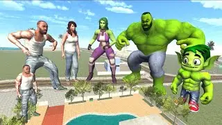 Franklin vs Hulk & She-Hulk  in Indian Bike Driving 3D