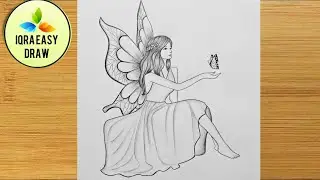 How to draw A beautiful fairy with Butterfly - pencil Sketch || fairy dream Scenery/ Step-by-step