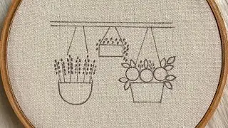 BEGINNER? HANGING FLOWER POTS EMBROIDERY FOR BEGINNERS 🥰 FREE PATTERN INSIDE!! GOSSAMER 