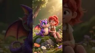 Little girl and dragon friendship