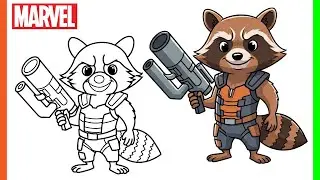 Рисунок енота Ракеты для начинающих | Урок по рисованию эскизов Marvel