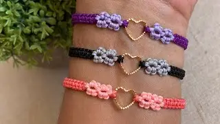 🔆 PULSERAS de hilo (Macram&eacute;) Con dije y Flores tejidas 🌼 Paso a Paso.