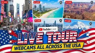 🔴🅻🅸🆅🅴🔴Famous USA Cities Webcam Tour 🇺🇸🏙️Las Vegas NYC Miami🗺️Hollywood🌃24/7 Stream of American Life🚕