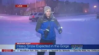 Snowing and accumulating in Hood River