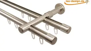 iso-design Innenlauf Gardinenstange 2-l&auml;ufig in Farbe Edelstahl mit 20 mm Durchmesser - Montagevideo