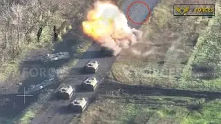 Russian tank convoy exploded after passing mines and Ukrainian artillery fire around Vuhledar