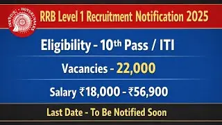RRB Level 1 Recruitment 2025 | 10th Pass ITI | 22000 Vacancies | Railway Group D | Apply Online |