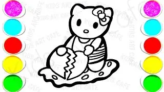 Hello kitty with Broken heart 💔 💔 💔 Drawing and Coloring Tutorial for Children