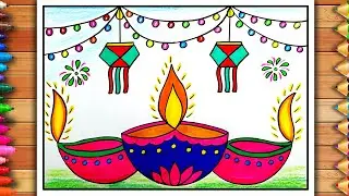 Diwali Drawing Easy | Diwali Diya Drawing | Green Festival | Diwali Celebration Drawing | Deepawali