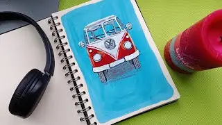 JUST REPEAT THE DRAWING!🤩LET'S DRAW A RETRO BUS STEP BY STEP🚐