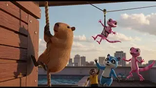 Rooftop Rope Duel: Capybara&rsquo;s Gentle Comedy on the Pool Deck
