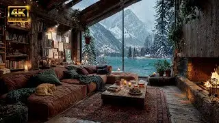 Winter Solitude ❄️ Relaxing Jazz & Snowy Lake Ambience for Deep Rest - 4K UHD
