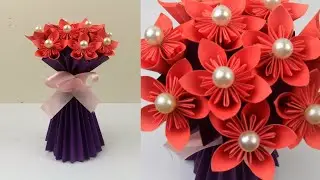 DIY Paper Flower Bouquet || Easy Paper Flower vase || DIY Paper Craft