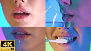 Natural Healthy Lips - Drinking Water and Good Toothpaste | Bare Lips Closeup [4K]