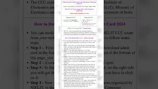 NIELIT CCC Exam Admit Card 2024 for August Exam