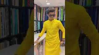 yellow mirror work Kurta pajama