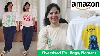 Amazon T shirts haul Under 500✨Cotton, Trendy, oversized , bags, floaters✨Amazon Haul✨Try On Haul