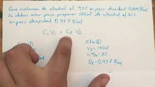 Qu&eacute; volumen de alcohol al 95% en peso se necesita  para preparar 150ml de alcohol al 30.0% en peso