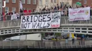 Anti-racism campaigners unveil Trump protest banner in Dublin