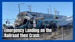 PILOT MAKES EMERGENCY LANDING ON THE RAILROAD - HEAD ON COLLISION WITH TRAIN