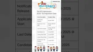 TN RTE Admission 2025-26 Important date | RTE Open Date | Rte Schedule