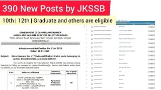 390 New Posts for JKSSB |JKSSB New Notification No. 13 of 2025 | Eligibility & Exam Date,etc